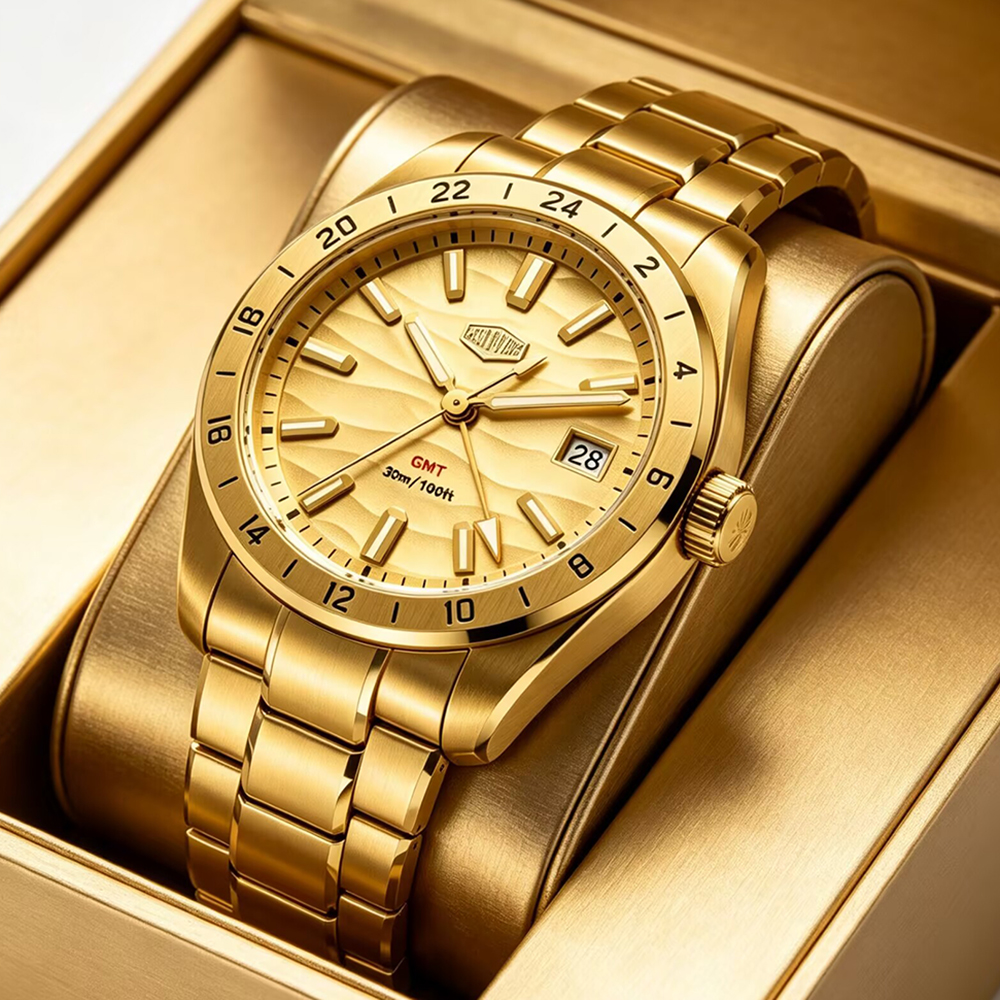 Luxury Watch La - Original GMT Gold Wristwatch Men 30M