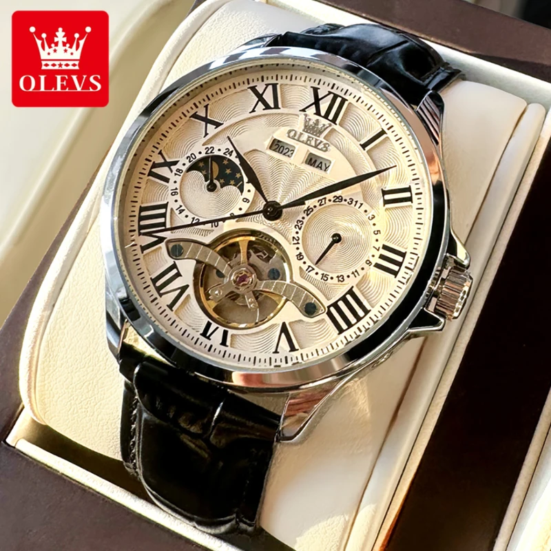 Tourbillon Movement Watch - OLEVS 7013 Mechanical Business Watch Round-dial