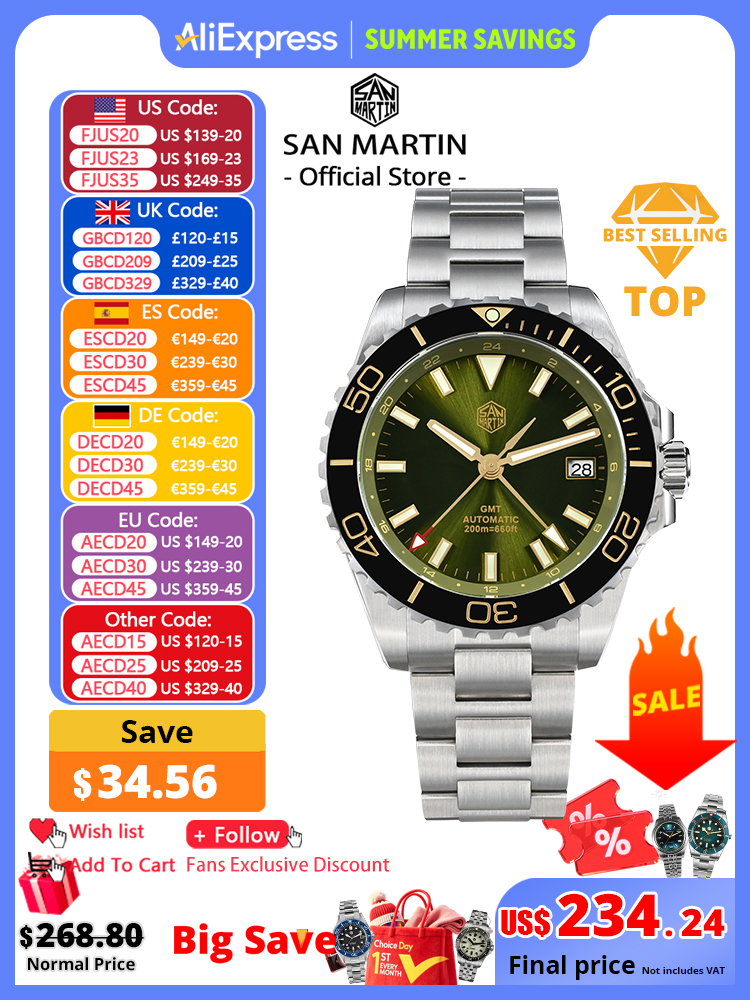 San Martin 39mm Diver GMT Watc - مراجعة Luxury Watch La وسعره
