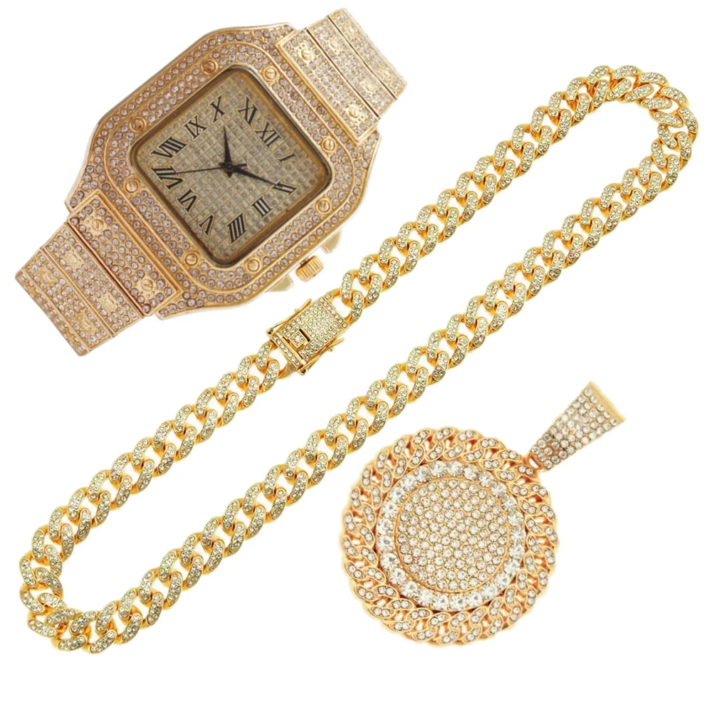 2pcs Iced Out Watches Necklace - مراجعة Luxury Watch Miami وسعره