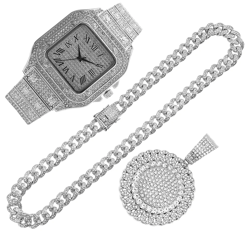 2pcs Iced Out Watches Necklace - مراجعة Luxury Watch Miami وسعره