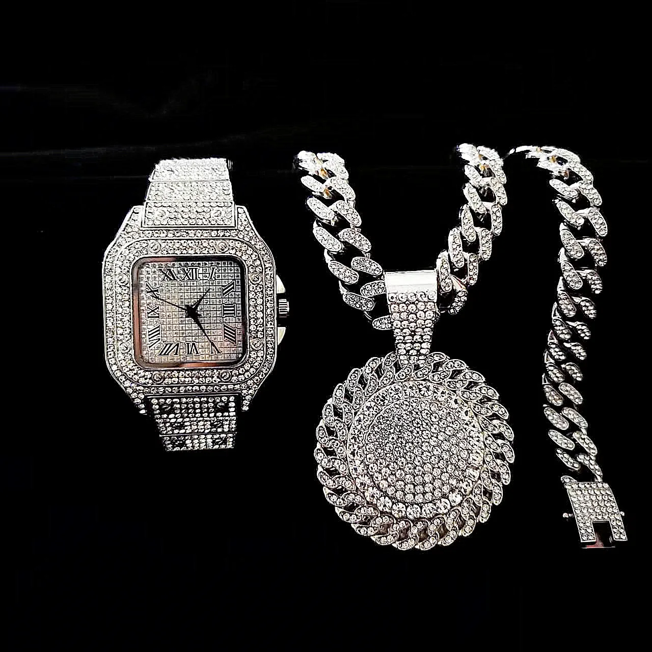 2pcs Iced Out Watches Necklace - مراجعة Luxury Watch Miami وسعره