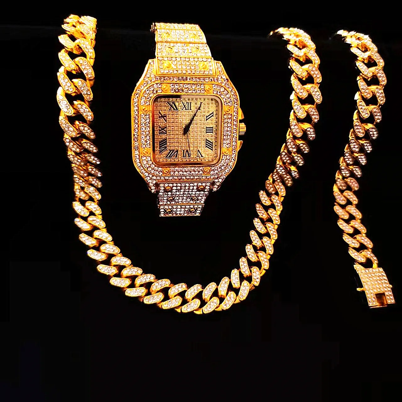 2pcs Iced Out Watches Necklace - مراجعة Luxury Watch Miami وسعره