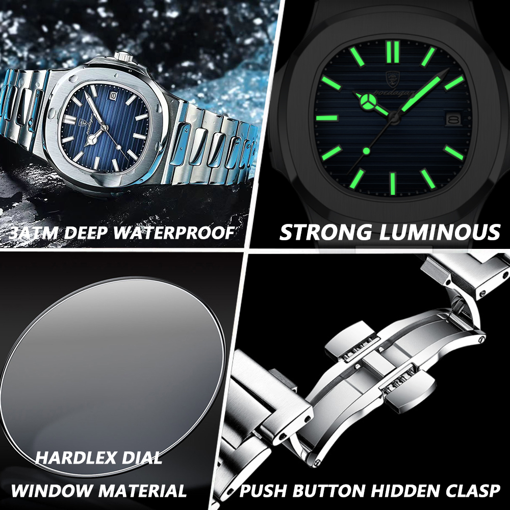 POEDAGAR Fashion Square Quartz - مراجعة Luxury Watch Hublot وسعره