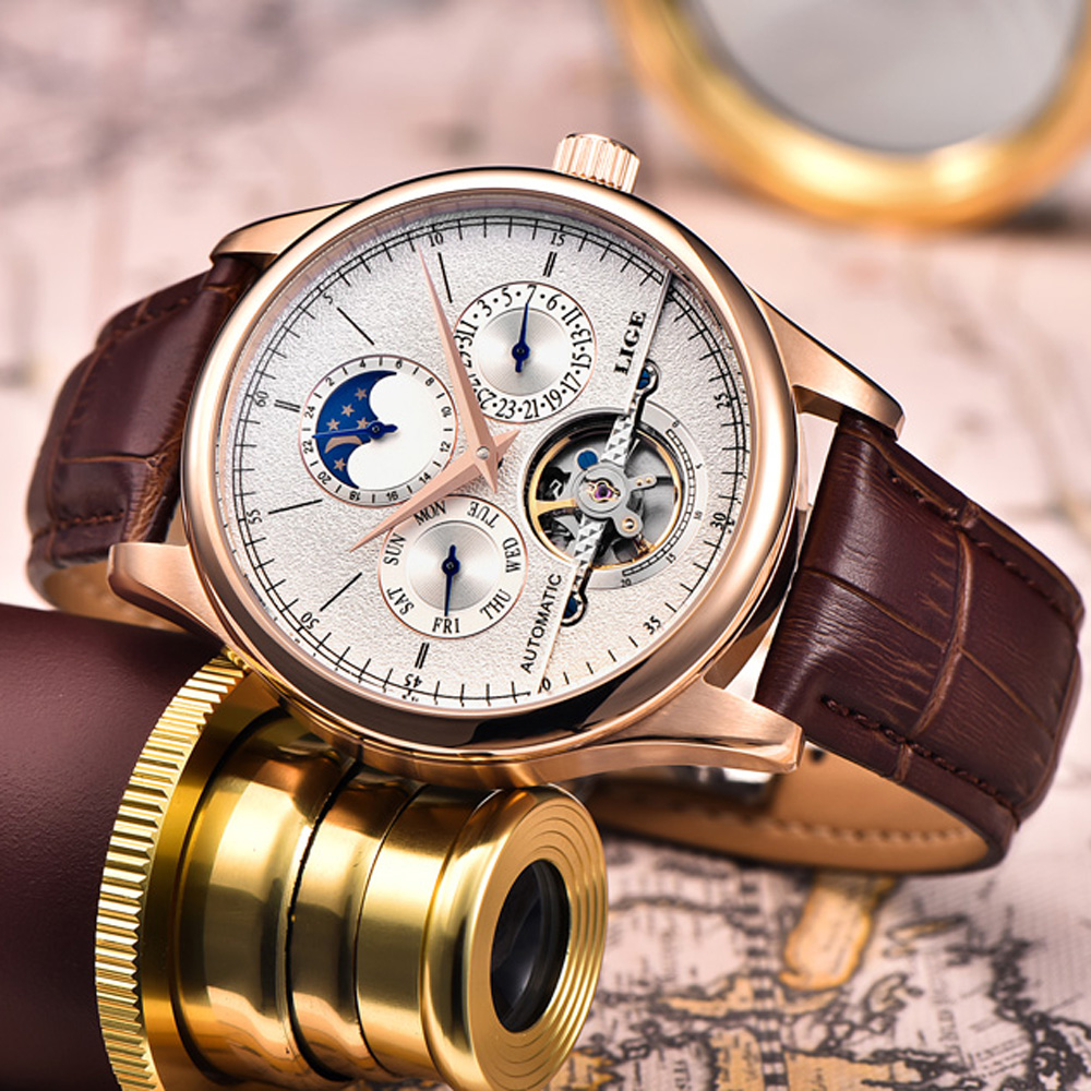 LIGE Brand Classic Mens Retro  - مراجعة Tourbillon Movement Watch وسعره