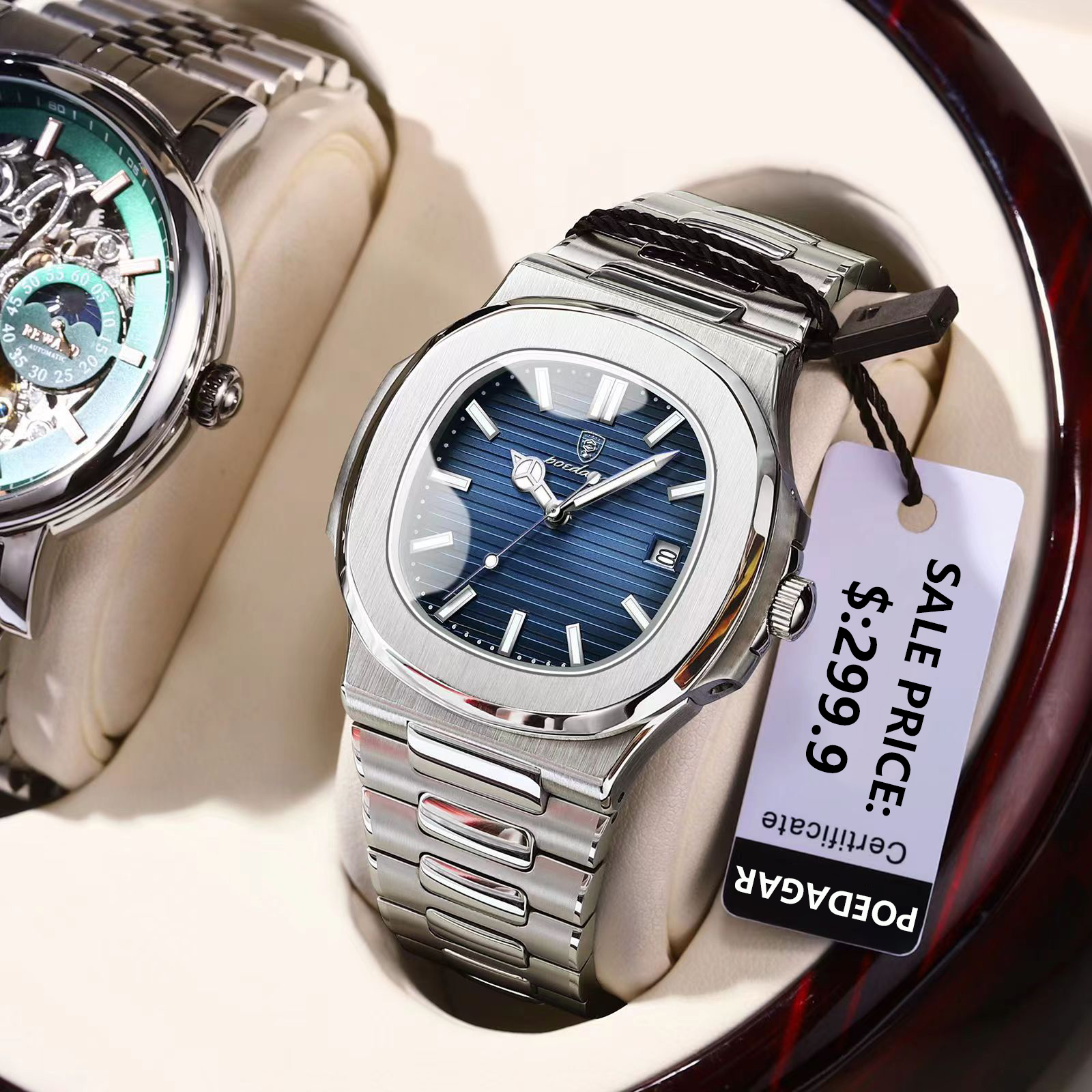 POEDAGAR Square Luxury Men Wri - مراجعة Luxury Watch Hublot وسعره