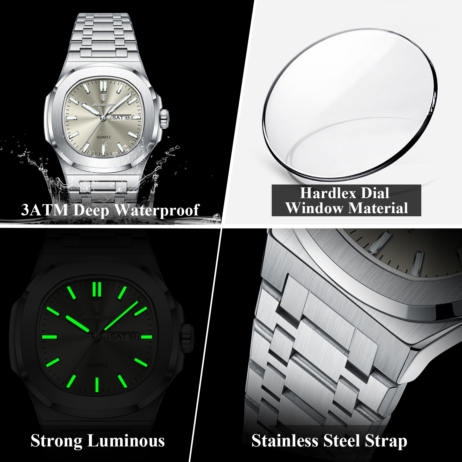 POEDAGAR Original Fashion Men' - مراجعة Luxury Watch Hublot وسعره